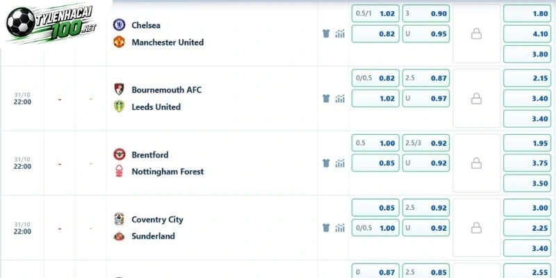 Kèo Nhà Cái Bournemouth Vs Leeds United, NHA - 31/10/2026 5 Các cửa cược tiềm năng ở trận ngày 31